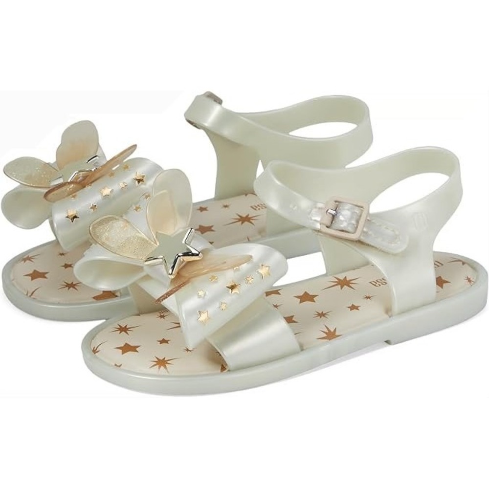 Mini Melissa Mar Sandal Stars Pearlescent White Gold Star Bow Jelly Sandals Sz 5